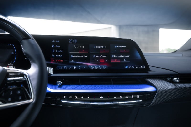 The 2026 OPTIQ-V Display Screen Displaying the V-Mode Settings | Victory Cadillac in Petaluma CA