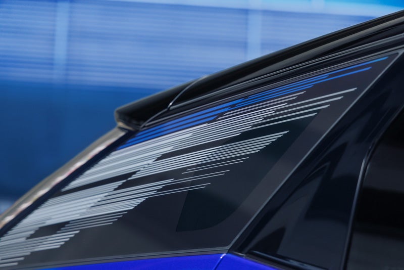 Close-up of the Modern Pattern on the 2026 OPTIQ-V Rear Quarter Glass | Victory Cadillac in Petaluma CA